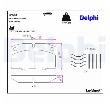 Sada brzdových destiček, kotoučová brzda DELPHI LP581