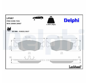 Sada brzdových destiček, kotoučová brzda DELPHI LP587