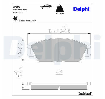 Sada brzdových destiček, kotoučová brzda DELPHI LP593