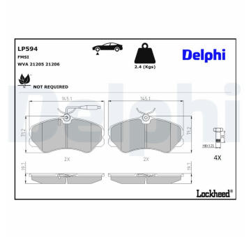 Sada brzdových destiček, kotoučová brzda DELPHI LP594