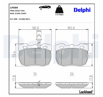 Sada brzdových destiček, kotoučová brzda DELPHI LP599