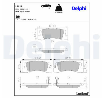 Sada brzdových destiček, kotoučová brzda DELPHI LP611