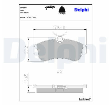 Sada brzdových destiček, kotoučová brzda DELPHI LP616