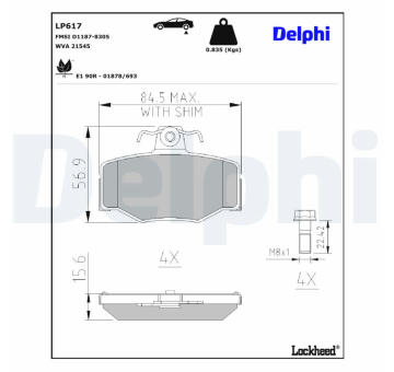 Sada brzdových destiček, kotoučová brzda DELPHI LP617