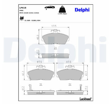Sada brzdových destiček, kotoučová brzda DELPHI LP618