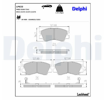 Sada brzdových destiček, kotoučová brzda DELPHI LP633