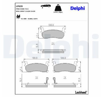 Sada brzdových destiček, kotoučová brzda DELPHI LP635