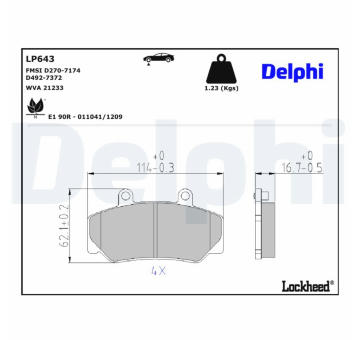 Sada brzdových destiček, kotoučová brzda DELPHI LP643