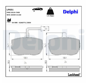 Sada brzdových destiček, kotoučová brzda DELPHI LP651