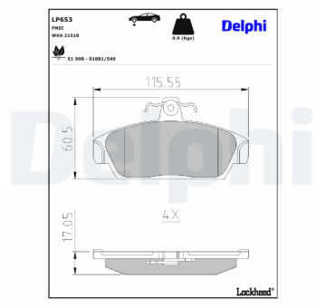 Sada brzdových destiček, kotoučová brzda DELPHI LP653