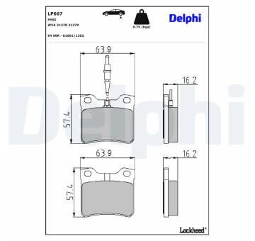 Sada brzdových destiček, kotoučová brzda DELPHI LP667