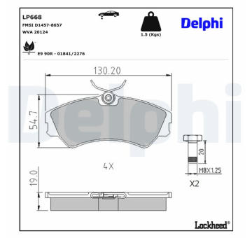 Sada brzdových destiček, kotoučová brzda DELPHI LP668