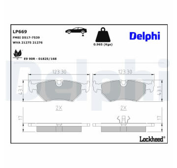 Sada brzdových destiček, kotoučová brzda DELPHI LP669