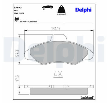 Sada brzdových destiček, kotoučová brzda DELPHI LP673