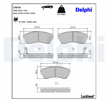 Sada brzdových destiček, kotoučová brzda DELPHI LP676