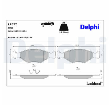 Sada brzdových destiček, kotoučová brzda DELPHI LP677