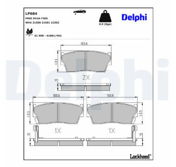 Sada brzdových destiček, kotoučová brzda DELPHI LP684