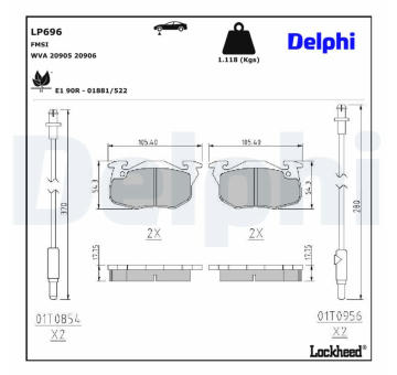 Sada brzdových destiček, kotoučová brzda DELPHI LP696