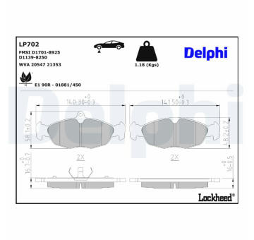 Sada brzdových platničiek kotúčovej brzdy DELPHI LP702