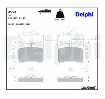 Sada brzdových destiček, kotoučová brzda DELPHI LP703