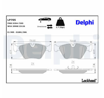Sada brzdových destiček, kotoučová brzda DELPHI LP705