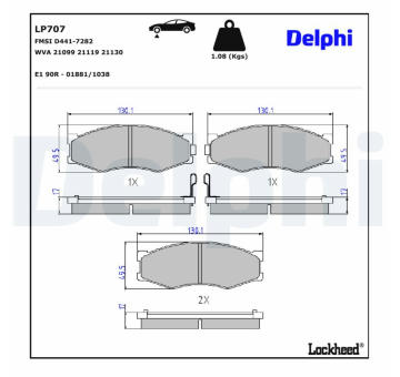 Sada brzdových destiček, kotoučová brzda DELPHI LP707