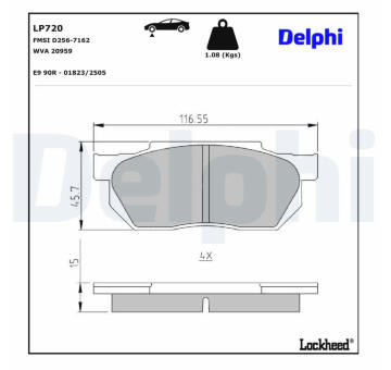 Sada brzdových destiček, kotoučová brzda DELPHI LP720