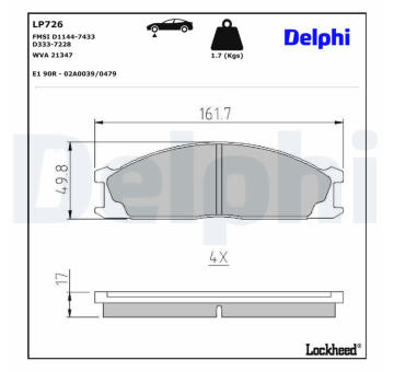 Sada brzdových destiček, kotoučová brzda DELPHI LP726