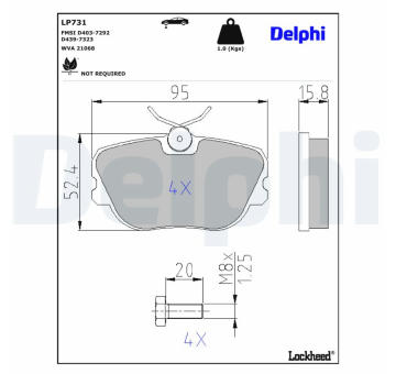 Sada brzdových destiček, kotoučová brzda DELPHI LP731
