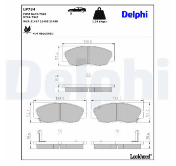 Sada brzdových destiček, kotoučová brzda DELPHI LP734
