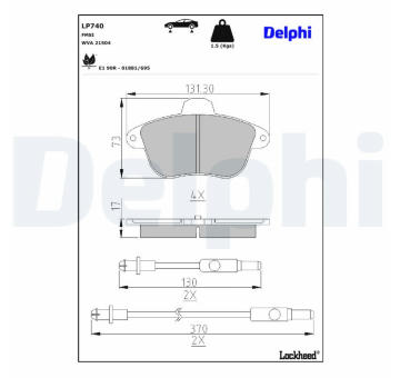 Sada brzdových destiček, kotoučová brzda DELPHI LP740