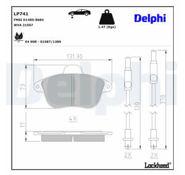 Sada brzdových destiček, kotoučová brzda DELPHI LP741
