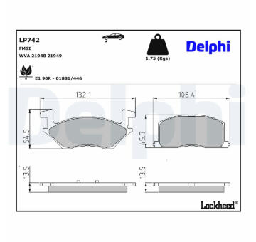 Sada brzdových destiček, kotoučová brzda DELPHI LP742