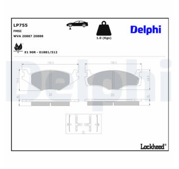 Sada brzdových destiček, kotoučová brzda DELPHI LP755