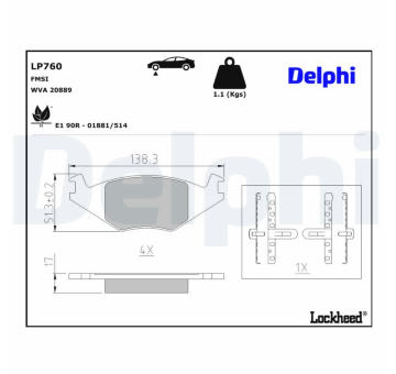 Sada brzdových destiček, kotoučová brzda DELPHI LP760