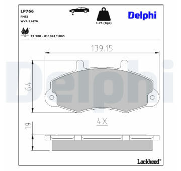 Sada brzdových destiček, kotoučová brzda DELPHI LP766