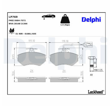Sada brzdových destiček, kotoučová brzda DELPHI LP769
