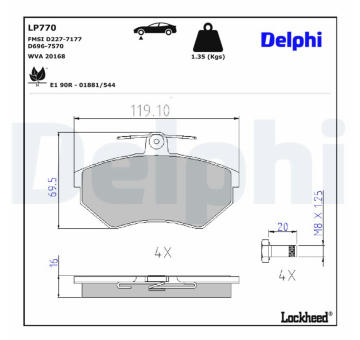 Sada brzdových destiček, kotoučová brzda DELPHI LP770