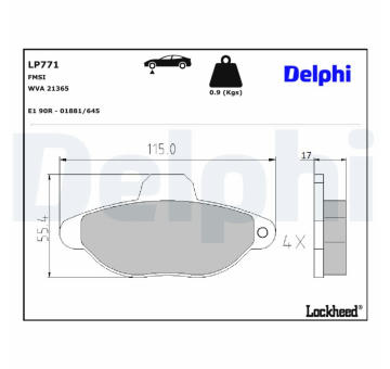 Sada brzdových destiček, kotoučová brzda DELPHI LP771