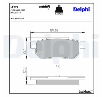 Sada brzdových destiček, kotoučová brzda DELPHI LP772
