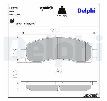 Sada brzdových destiček, kotoučová brzda DELPHI LP779