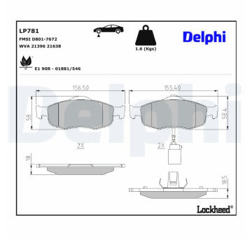 Sada brzdových destiček, kotoučová brzda DELPHI LP781