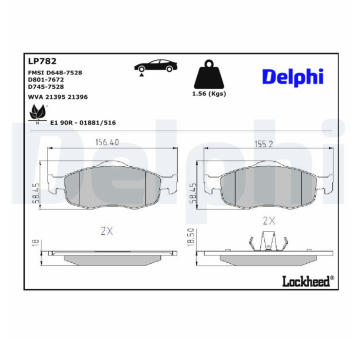 Sada brzdových platničiek kotúčovej brzdy DELPHI LP782