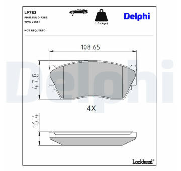 Sada brzdových destiček, kotoučová brzda DELPHI LP783