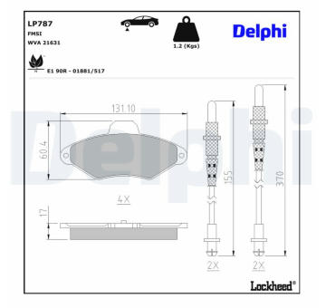 Sada brzdových destiček, kotoučová brzda DELPHI LP787