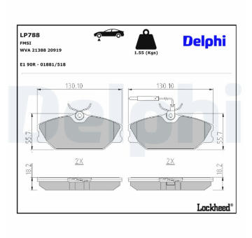 Sada brzdových destiček, parkovací brzda DELPHI LP788