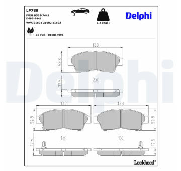 Sada brzdových destiček, kotoučová brzda DELPHI LP789