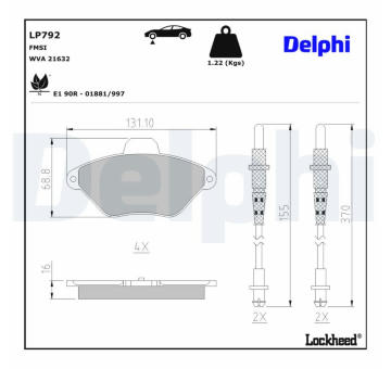 Sada brzdových destiček, kotoučová brzda DELPHI LP792