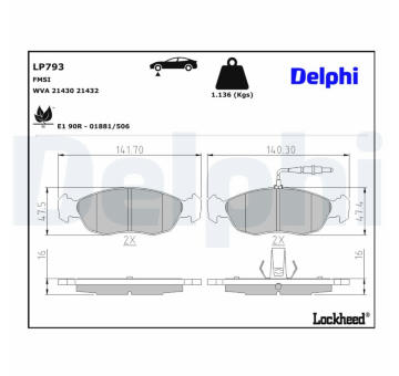 Sada brzdových destiček, kotoučová brzda DELPHI LP793