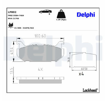Sada brzdových destiček, kotoučová brzda DELPHI LP802
